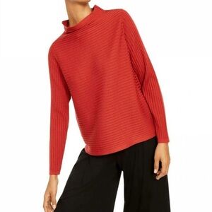 Eileen Fisher Merino Wool Rust Colored Funnel Neck Sweater